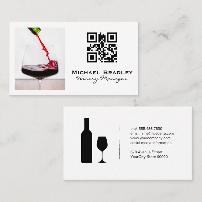 Glasruta för rött Vin | qr-kod Visitkort (Fram/baksida)