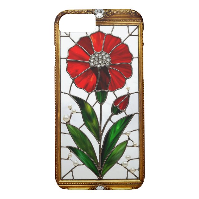 Glasrutan, kraftigt bunden, med rött blomma Case-Mate iPhone skal (Baksida)