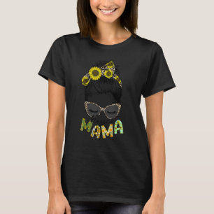Glass av bläsig Mamma Solros Leopard Messy Bun H T Shirt