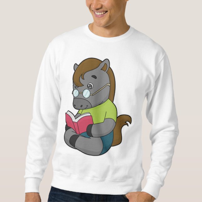Glass av Horse Nerd Bok Lång Ärmad Tröja (Framsida)