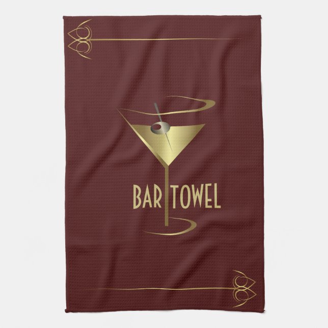 Glass av pub Towel Red och Guld Martini Kökshandduk (Vertikal)