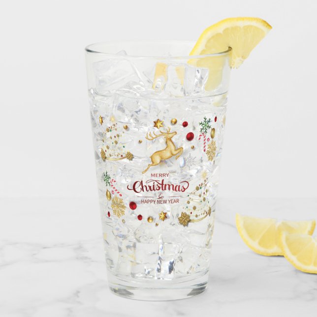 Glass av Red Guld Reindeer God jul Träd Glaskopp (Bakside Is)