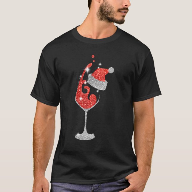 Glass av Red Vin Santa Hat jul För manar Wome T Shirt (Framsida)