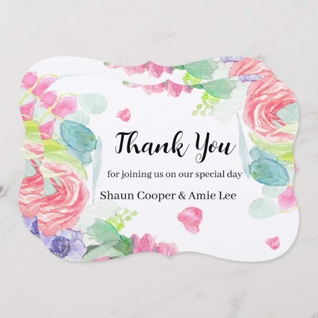 Glass av sötvattensfärg Boho Bröllop Tack Kort (Fram/baksida)