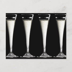 Glass av svart- och vitt champagne vykort