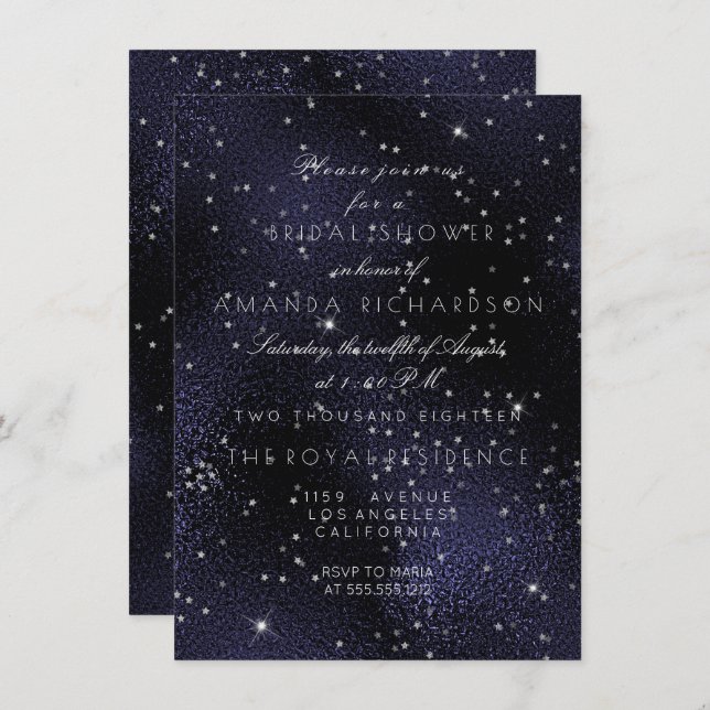 Glass Blue Navy Silver Stars Möhippa Bachelorette Inbjudningar (Fram/baksida)