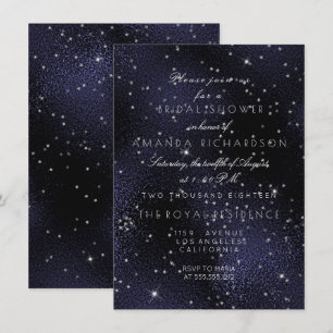 Glass Blue Navy Silver Stars Möhippa Bachelorette Inbjudningar
