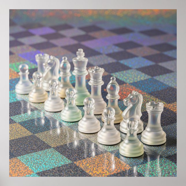 Glass Chess Set Reflective Chessboard Aesthetic Poster (Framsidan)
