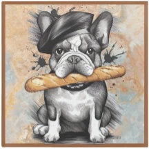 Glass COASTER -Frenchie on a Coaster with Baguette