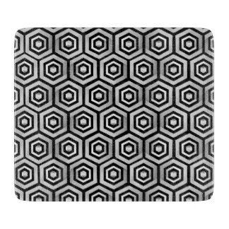Glass Cutting Board Black White Hexagon Geometric