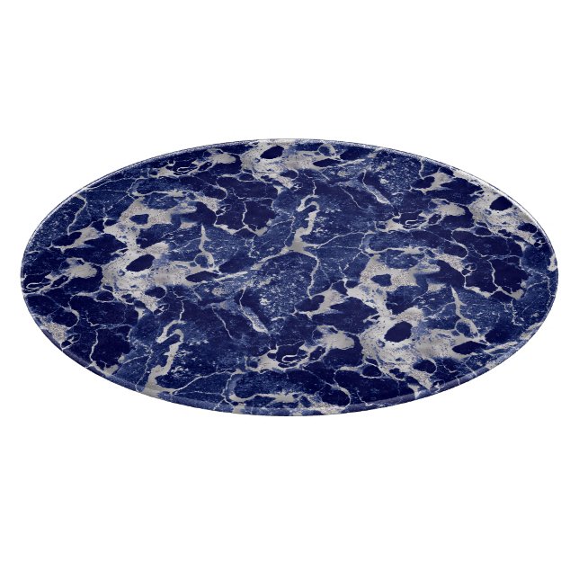Glass Cutting Board Round - Blue & Silver Marble  (Hörn)