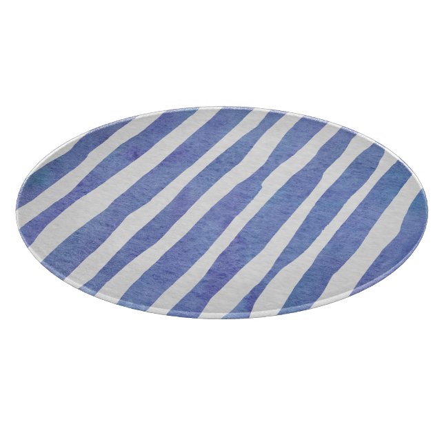Glass Cutting Board Round - Blue Stripe Pattern (Hörn)
