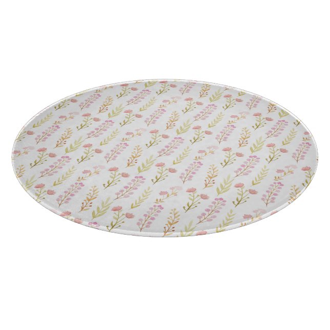 Glass Cutting Board Round - Pink Flower Pattern (Hörn)
