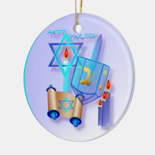 Glass Dreidel-Lycklig Hanukkah för blått Julgransprydnad Keramik