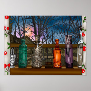 Glass Flaskor i fullt Window of Raindrops Poster