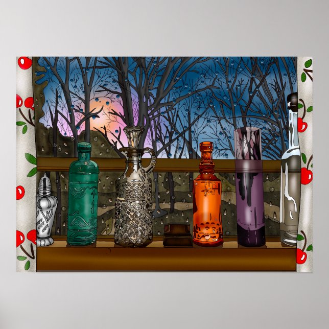Glass Flaskor i fullt Window of Raindrops Poster (Framsidan)