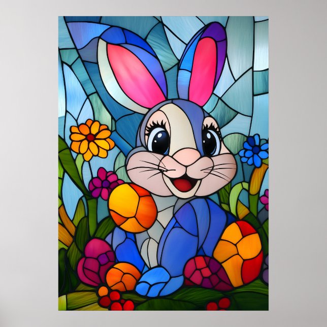 Glass Glad påsk Bunny Wall Art Poster (Framsidan)