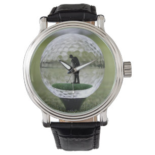 Glass Golf Boll med Golf Player inuti. Armbandsur