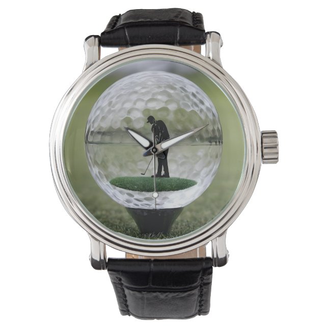 Glass Golf Boll med Golf Player inuti. Armbandsur (Framsida)