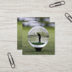 Glass Golf Boll med Golf Player inuti. Fyrkantigt Visitkort