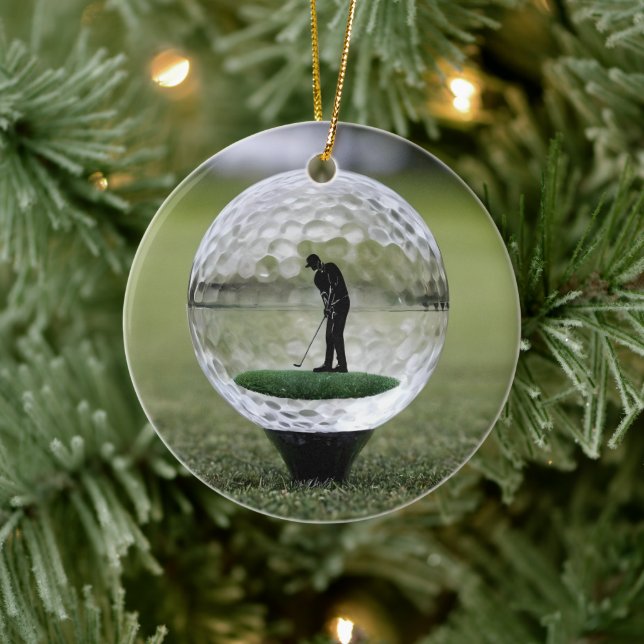 Glass Golf Boll med Golf Player inuti. Julgransprydnad Keramik (Träd)