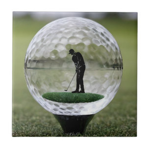 Glass Golf Boll med Golf Player inuti. Kakelplatta