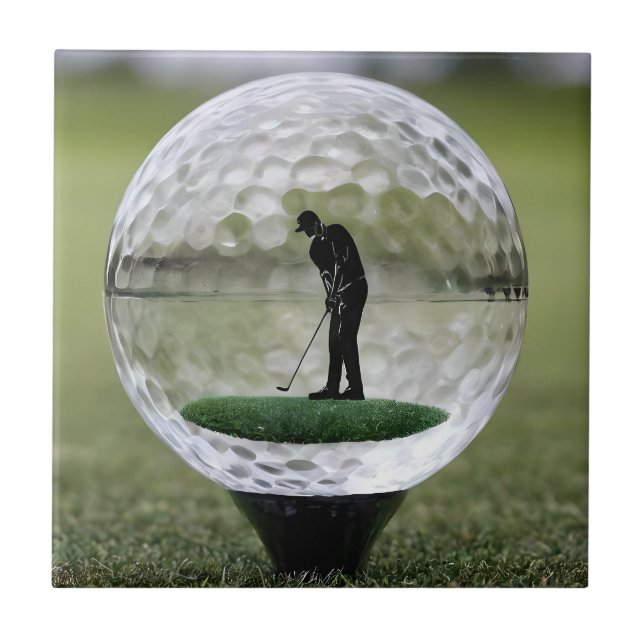 Glass Golf Boll med Golf Player inuti. Kakelplatta (Framsidan)