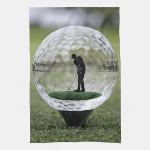 Glass Golf Boll med Golf Player inuti. Kökshandduk