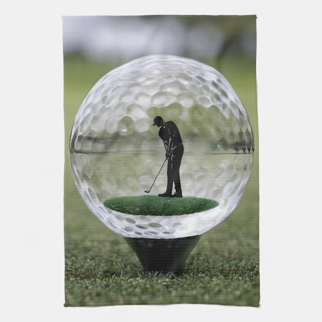Glass Golf Boll med Golf Player inuti. Kökshandduk (Vertikal)
