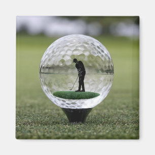 Glass Golf Boll med Golf Player inuti. Magnet