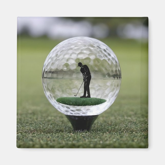 Glass Golf Boll med Golf Player inuti. Magnet (Framsidan)
