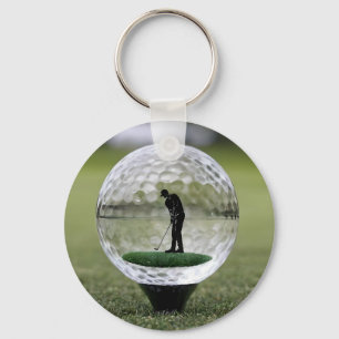 Glass Golf Boll med Golf Player inuti. Nyckelring