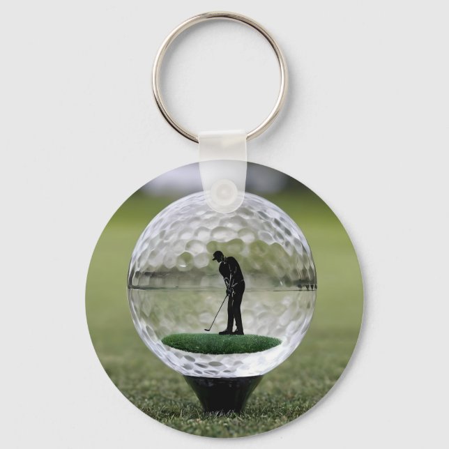 Glass Golf Boll med Golf Player inuti. Nyckelring (Framsida)