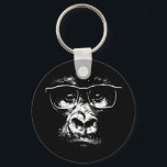 Glass Gorilla Nyckelring<br><div class="desc">Gorilla ansikte i horn-rimmade glas. Svart och vit grafik på t-shirts,  hoar,  kort,  presenter.</div>