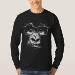 Glass Gorilla Tee Shirt<br><div class="desc">Gorilla ansikte i horn-rimmade glas. Svart och vit grafik på t-shirts,  hoar,  kort,  presenter.</div>