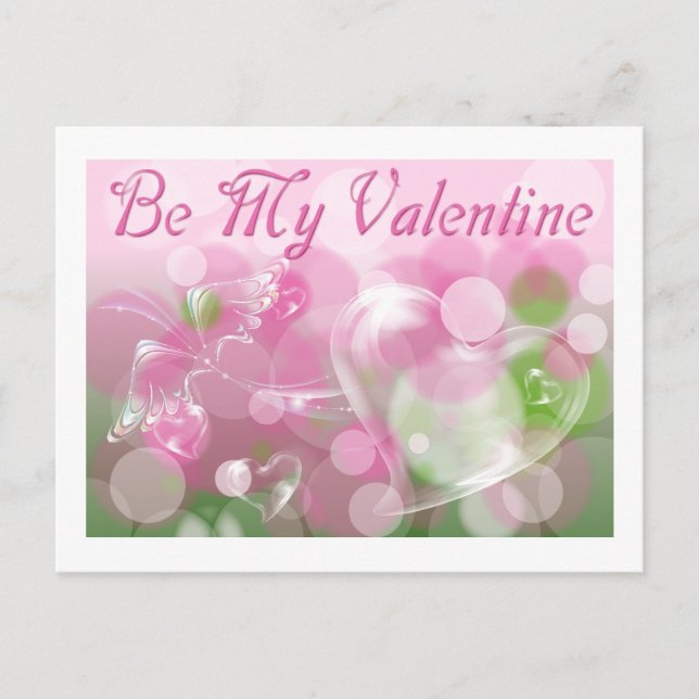 Glass Heart och Butterfly Valentine vykort (Framsida)