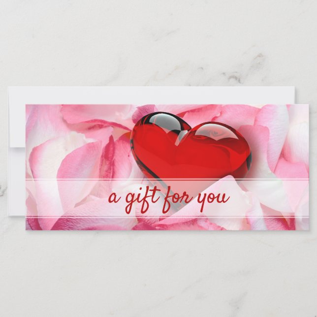 Glass Heart Valentine Day Ro Petals Gift Card (Framsida)