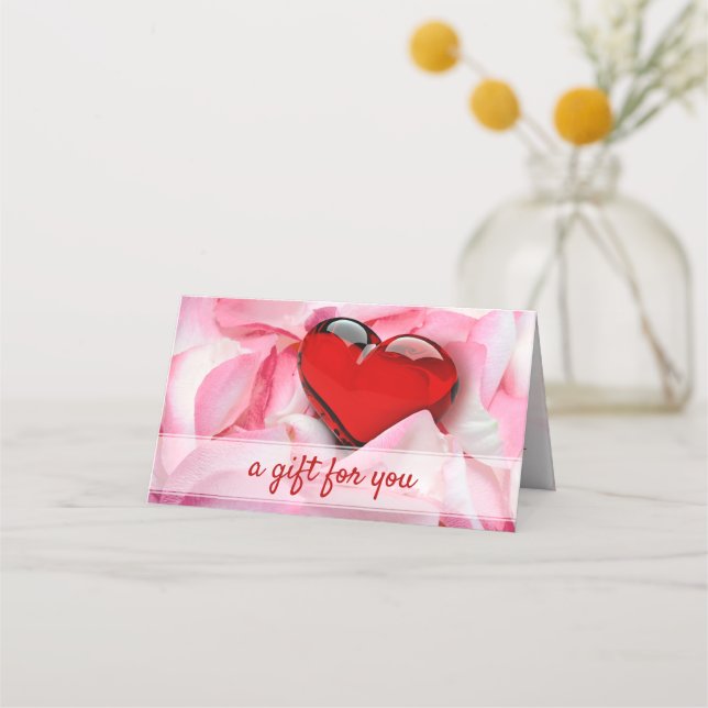 Glass Heart Valentine Day Ro Petals Gift Card Placeringskort (Framsida)
