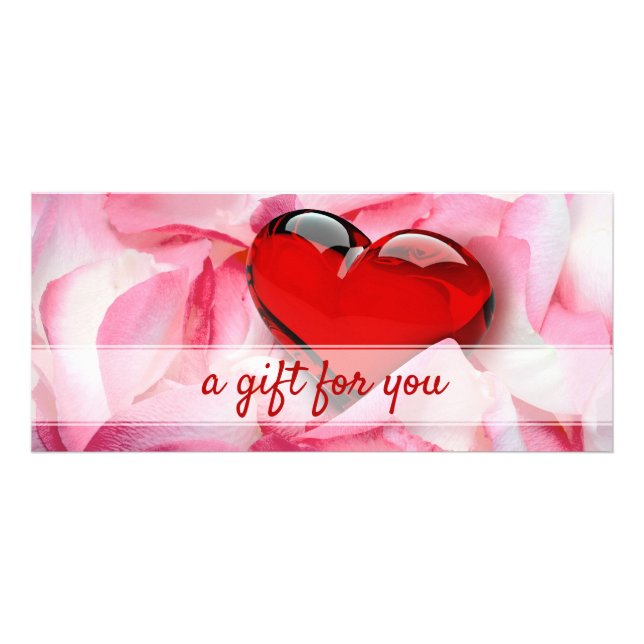 Glass Heart Valentine Day Ro Petals Gift Card Reklamkort (Framsidan)