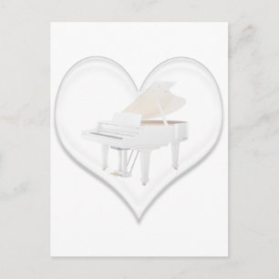 Glass Heart White Grand Piano Vykort
