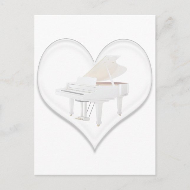Glass Heart White Grand Piano Vykort (Framsida)