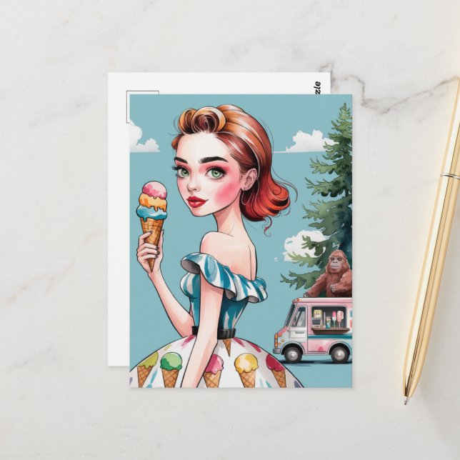 Glass i skogen med Sasquatch Vykort (Fram/Back In Situ)