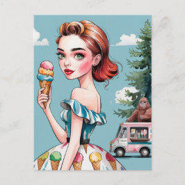 Glass i skogen med Sasquatch Vykort