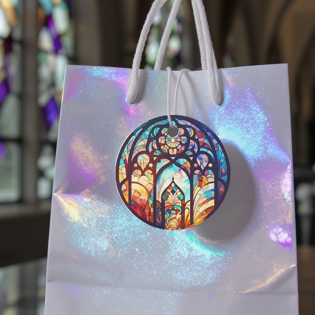 Glass Joy och julfoto, fastsatt Gåvor Etiketter (Stained Glass Joy & Peace Christmas Photo Favor Tags)