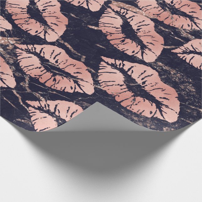 Glass Kiss Läppar Makeup  Rosa ros Guld Marble Presentpapper (Hörn)