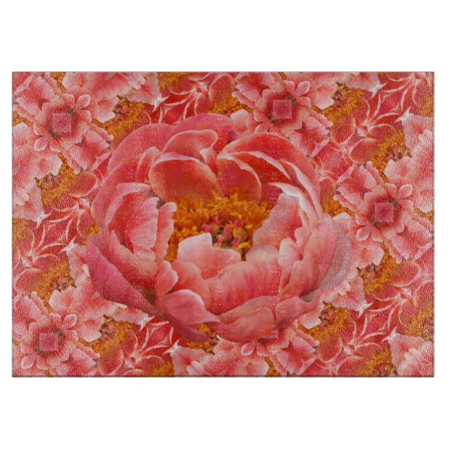 Glass Kitchen Caking Board Coral Peony (Framsidan)
