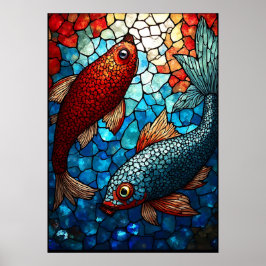 Glass Koi Harmony, fastsatt Poster