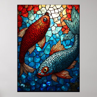 Glass Koi Harmony, fastsatt Poster