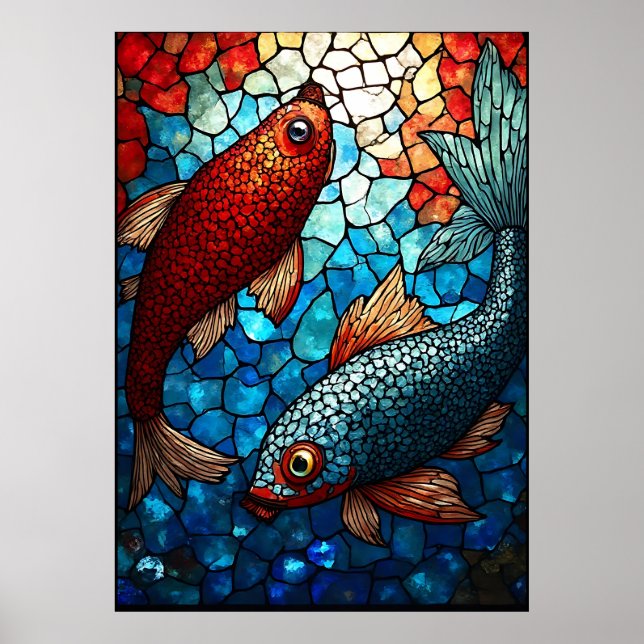 Glass Koi Harmony, fastsatt Poster (Framsidan)