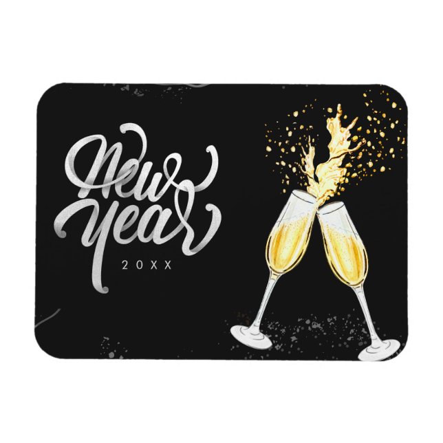 Glass konfetti Modern för Vin i Champagne Guld Bla Magnet (Horisontell)